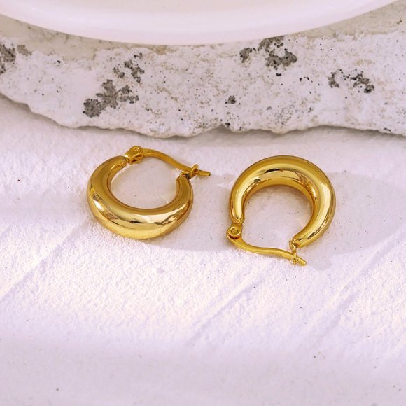 Chunky Hoop Gold Earrings - Picture 11 of 11